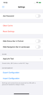 Settings list