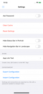 Settings list